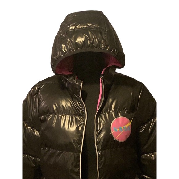 NASA Black/Hot Pink Puffer Quilted Space Jacket Chic Threads Women’s Large‎ - Picture 2 of 15
